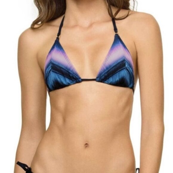 NWT PilyQ Skyline Triangle Halter Bikini Top w/ Tassels - Picture 1 of 2
